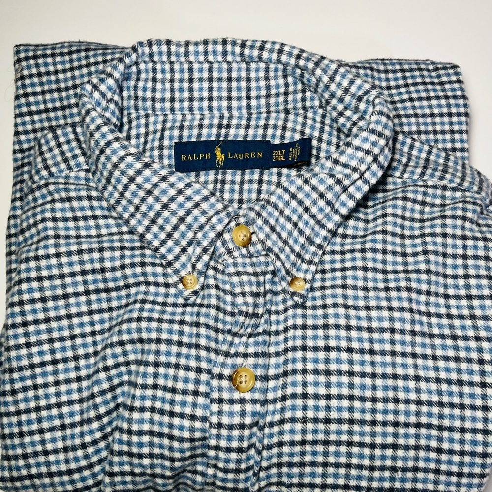 Polo Ralph Lauren 2XLT Flannel Brush Cotton Button Down Shirt Blue/white/gray
